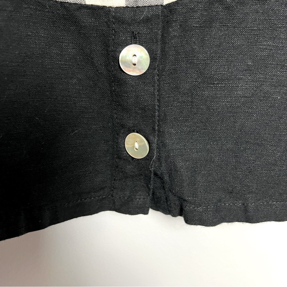 Toofan 100% Linen Black and Natural Checkered Block Print Lagenlook Artsy Top - Picture 10 of 11